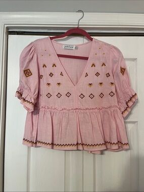 Petal & Pup Light Pink Top with Rose Hanger Accents